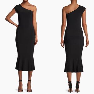NEW NWT Norma Kamali One Shoulder Fishtail Midcalf Midi Dress In Black